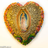 Wood Miracles Big Heart With Roses And Guadalupe Virgen
